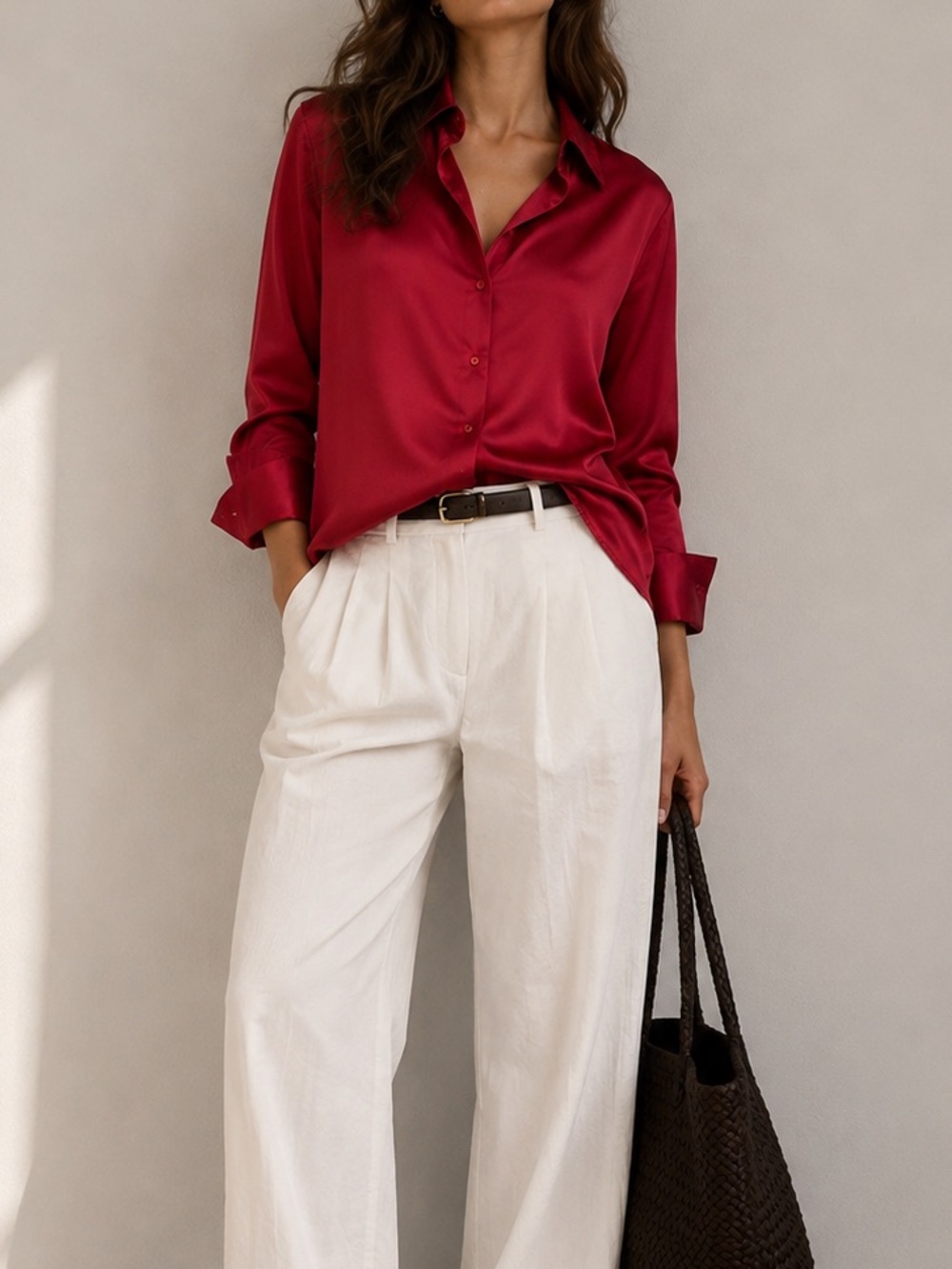 Notations satin button up blouse